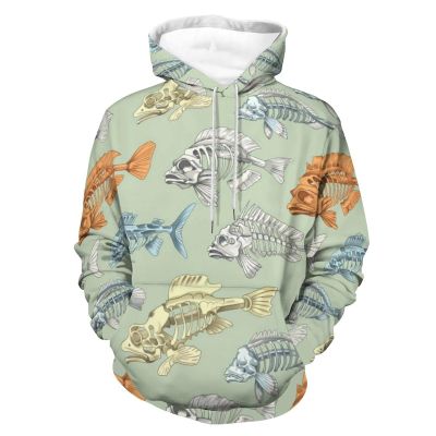 Fish Skeleton Bone Adult Hoodies Casual Sweatshirt Long Sleeve Pullover Hooded with Pockets for Women Men M