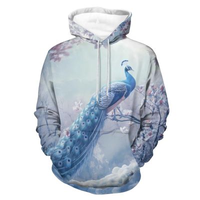 Blue Peacock Adult Hoodies Casual Sweatshirt Long Sleeve Pullover Hooded with Pockets for Women Men 4XL