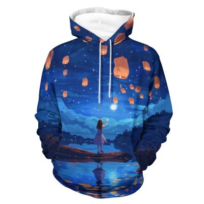 Lake Lanterns At Night Adult Hoodies Casual Sweatshirt Long Sleeve Pullover Hooded with Pockets for Women Men 3XL