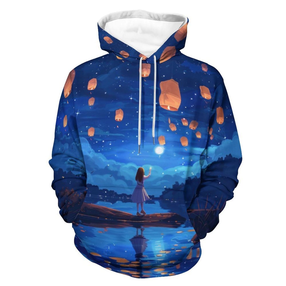 Lake Lanterns At Night Adult Hoodies Casual Sweatshirt Long Sleeve Pullover Hooded with Pockets for Women Men 3XL