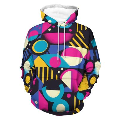 90s Geometric Adult Hoodies Casual Sweatshirt Long Sleeve Pullover Hooded with Pockets for Women Men M
