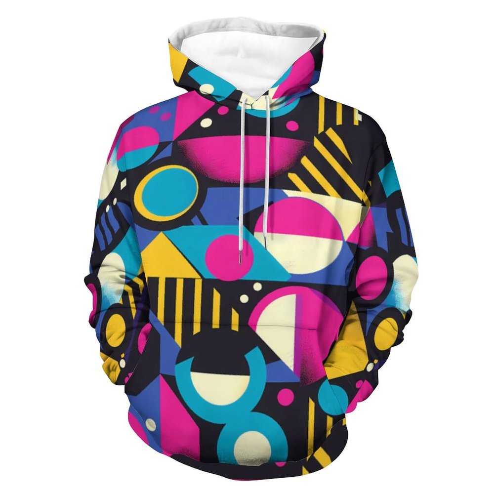 90s Geometric Adult Hoodies Casual Sweatshirt Long Sleeve Pullover Hooded with Pockets for Women Men M