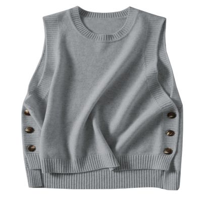 HangNiFang Women's Round Neck Sleeveless Pullover Ribbed Knit Sweater Vest Top (0199-Grey-S)