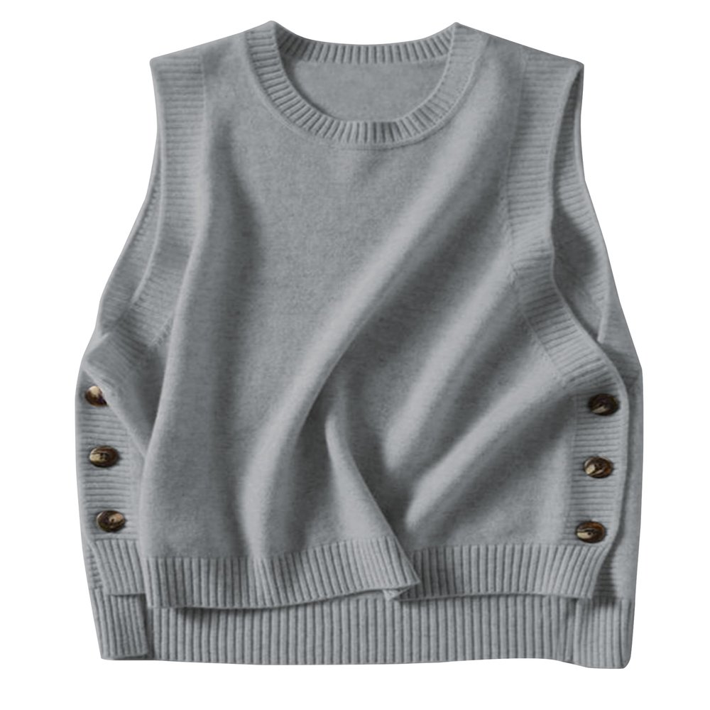 HangNiFang Women's Round Neck Sleeveless Pullover Ribbed Knit Sweater Vest Top (0199-Grey-S)