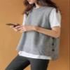 HangNiFang Women's Round Neck Sleeveless Pullover Ribbed Knit Sweater Vest Top (0199-Grey-S) view 2
