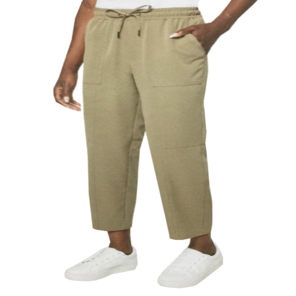 Mondetta Women's High Rise Textured Ankle Pants (XX-Large, Beige)