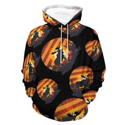 Vintage Moose Sunset Adult Hoodies Casual Sweatshirt Long Sleeve Pullover Hooded with Pockets for Women Men 3XL