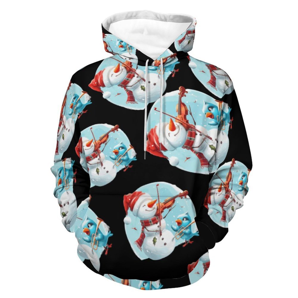 Snowman Playing A Violin Adult Hoodies Casual Sweatshirt Long Sleeve Pullover Hooded with Pockets for Women Men M