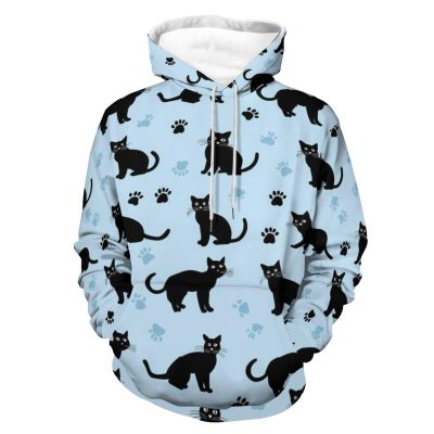 Cute Cats Paw Prints Adult Hoodies Casual Sweatshirt Long Sleeve Pullover Hooded with Pockets for Women Men M