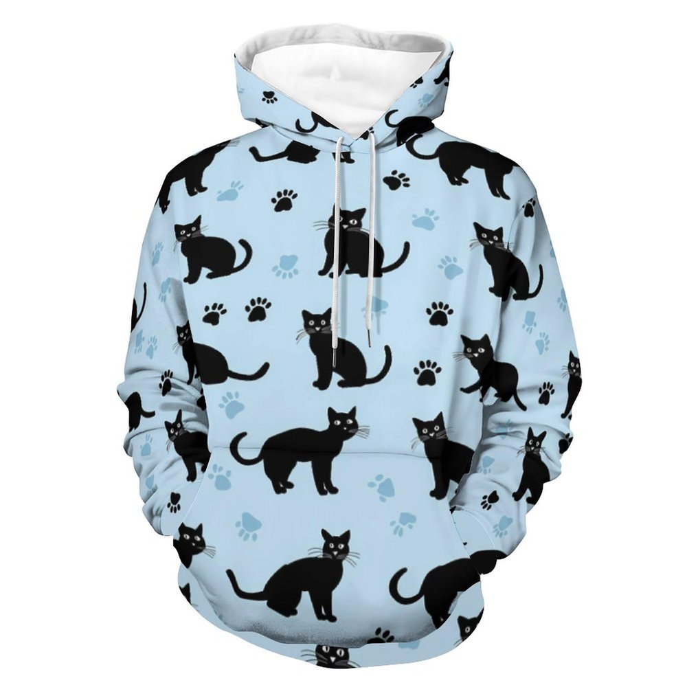 Cute Cats Paw Prints Adult Hoodies Casual Sweatshirt Long Sleeve Pullover Hooded with Pockets for Women Men M