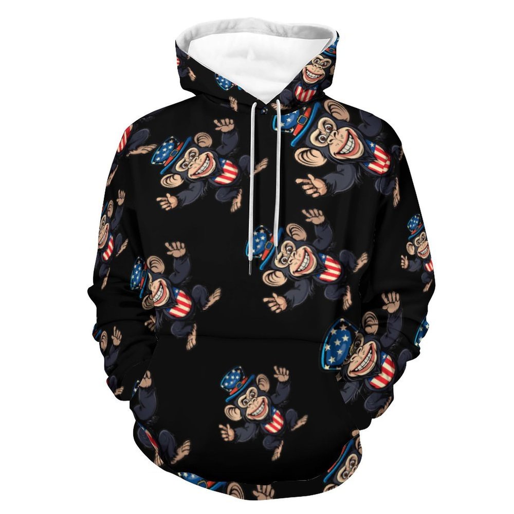4th Of July Patriotic Chimpanzee Adult Hoodies Casual Sweatshirt Long Sleeve Pullover Hooded with Pockets for Women Men 3XL