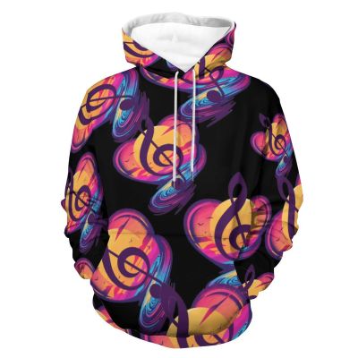 Retro Sunset Note Music Adult Hoodies Casual Sweatshirt Long Sleeve Pullover Hooded with Pockets for Women Men 3XL