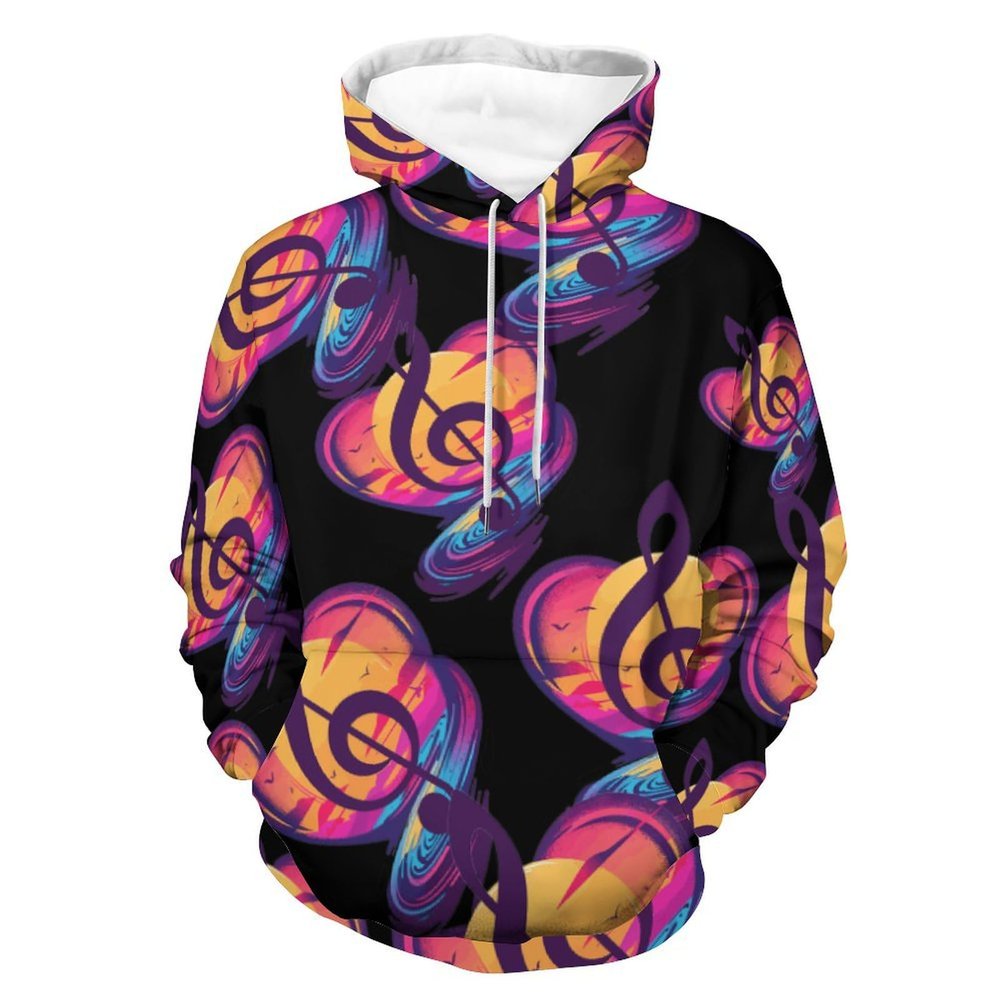 Retro Sunset Note Music Adult Hoodies Casual Sweatshirt Long Sleeve Pullover Hooded with Pockets for Women Men 3XL