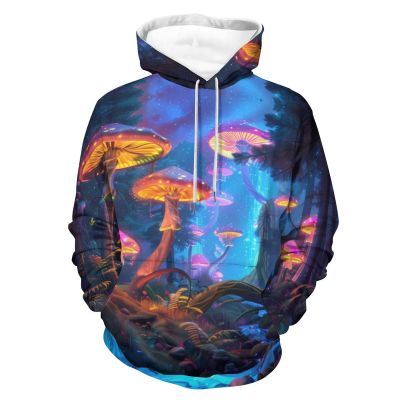 Blacklight Mushroom Forests Adult Hoodies Casual Sweatshirt Long Sleeve Pullover Hooded with Pockets for Women Men 4XL