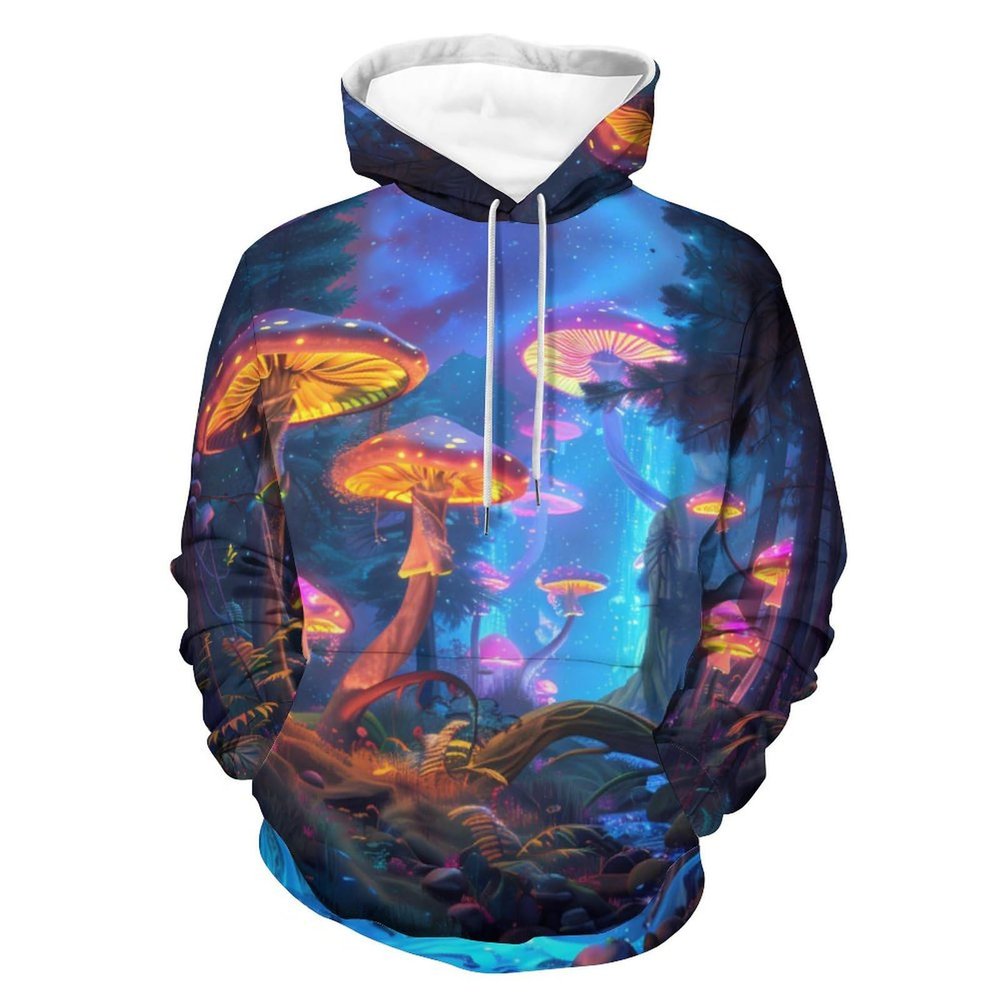 Blacklight Mushroom Forests Adult Hoodies Casual Sweatshirt Long Sleeve Pullover Hooded with Pockets for Women Men 4XL