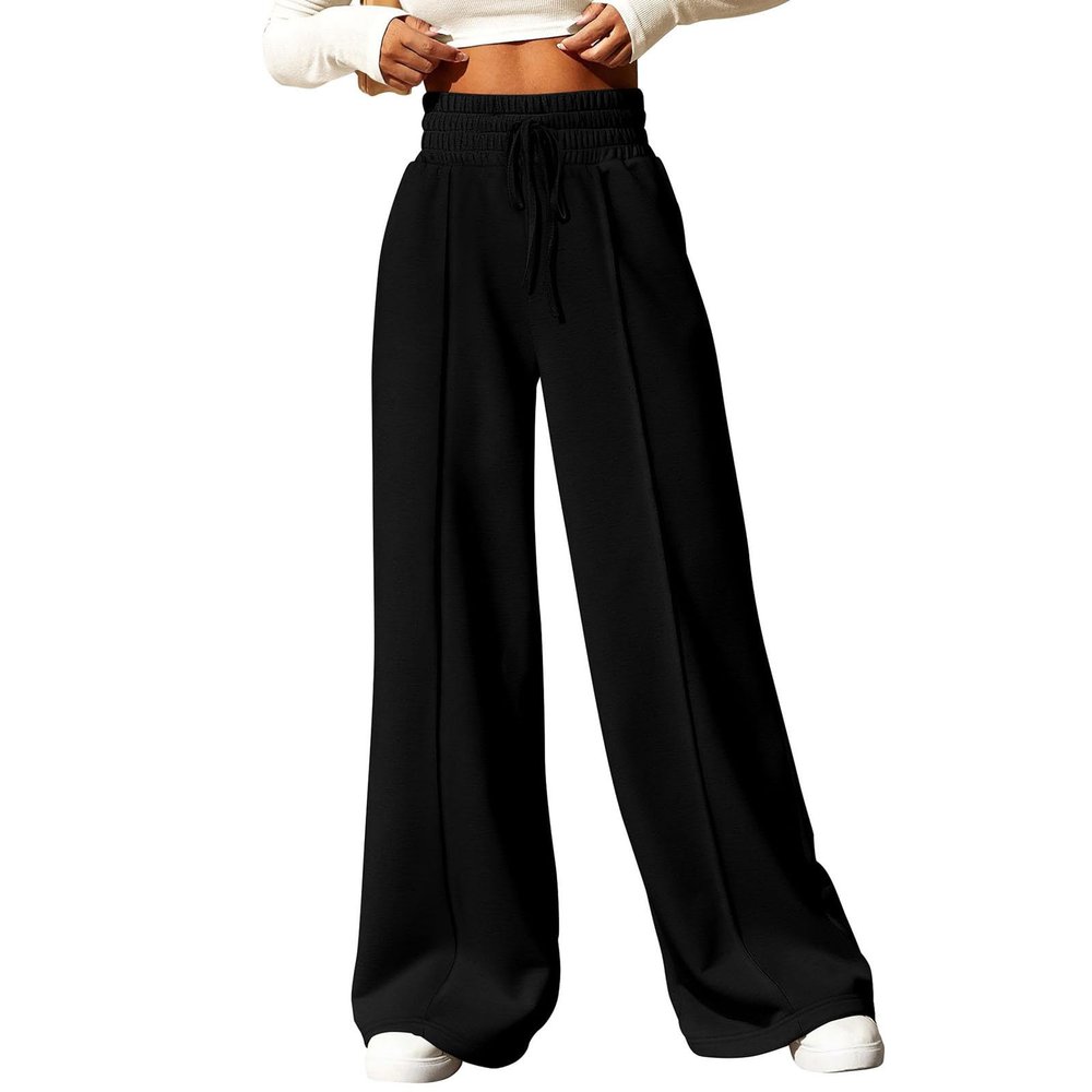 Wide Leg Sweatpants Women Casual Elastic High Waisted Flared Pants Trendy Stitching Loose Comfy Joggers Sweatpants Comfy Skin Friendly Adjustable Drawstring Baggy Flare Yoga Pants with Pockets