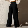 Wide Leg Sweatpants Women Casual Elastic High Waisted Flared Pants Trendy Stitching Loose Comfy Joggers Sweatpants Comfy Skin Friendly Adjustable Drawstring Baggy Flare Yoga Pants with Pockets view 3