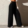 Wide Leg Sweatpants Women Casual Elastic High Waisted Flared Pants Trendy Stitching Loose Comfy Joggers Sweatpants Comfy Skin Friendly Adjustable Drawstring Baggy Flare Yoga Pants with Pockets view 4
