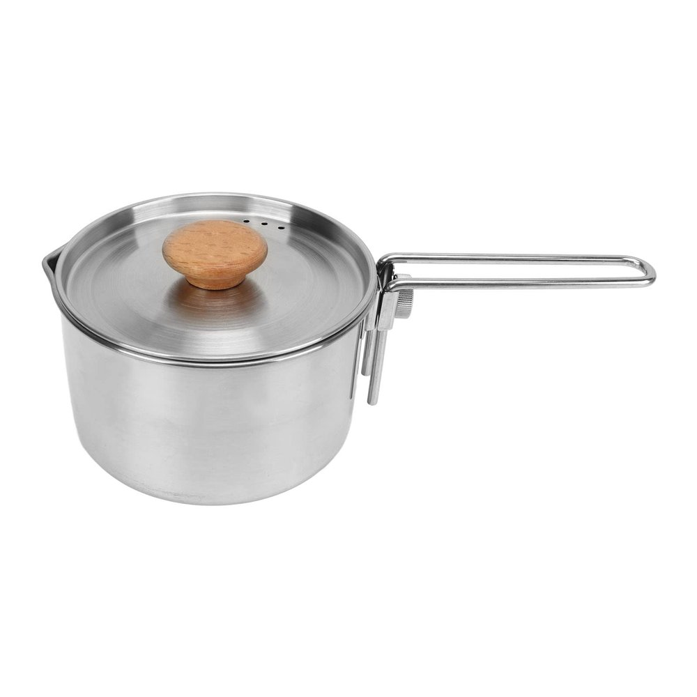 Camping Pot 304 Stainless Steel Portable Camping Kettle with Folding Handle Picnic Hiking 1L