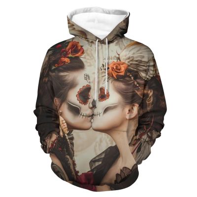 Mexican Skull Lesbian Lover Kiss Adult Hoodies Casual Sweatshirt Long Sleeve Pullover Hooded with Pockets for Women Men M