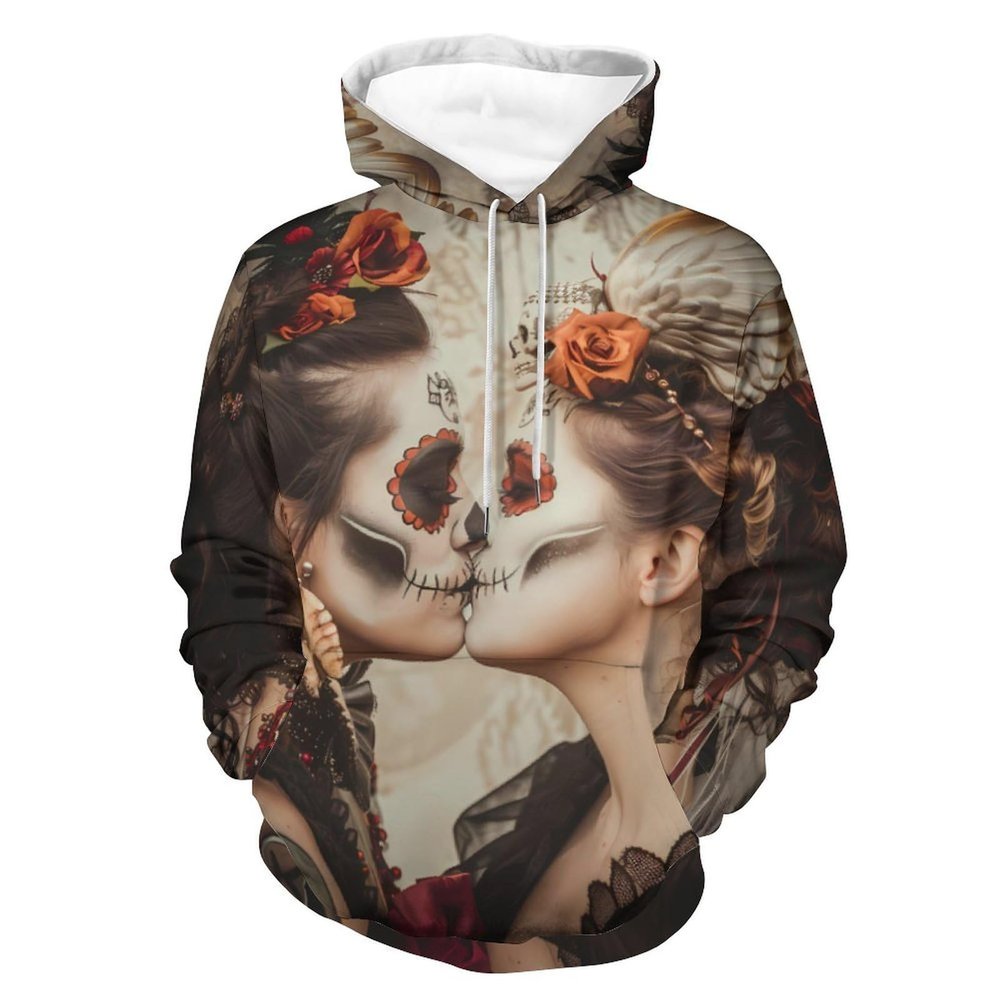 Mexican Skull Lesbian Lover Kiss Adult Hoodies Casual Sweatshirt Long Sleeve Pullover Hooded with Pockets for Women Men M