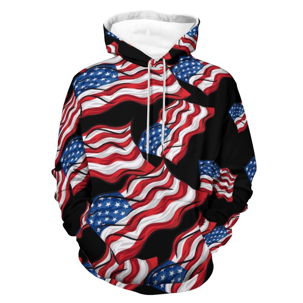 USA Flag Adult Hoodies Casual Sweatshirt Long Sleeve Pullover Hooded with Pockets for Women Men M