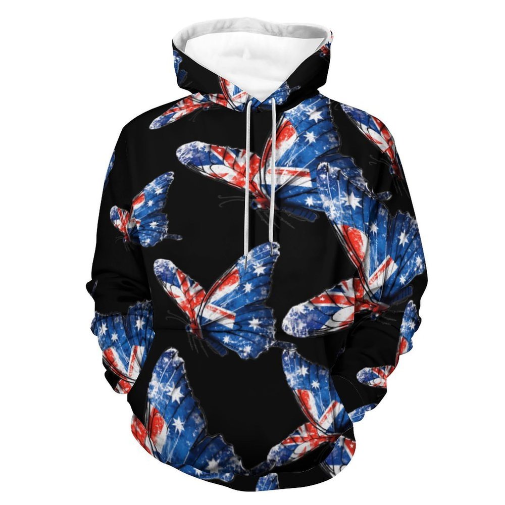 Australian Flag Butterfly Adult Hoodies Casual Sweatshirt Long Sleeve Pullover Hooded with Pockets for Women Men M