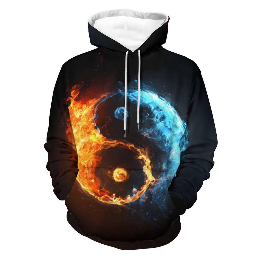 Fire And Water Yin And Yang Adult Hoodies Casual Sweatshirt Long Sleeve Pullover Hooded with Pockets for Women Men M