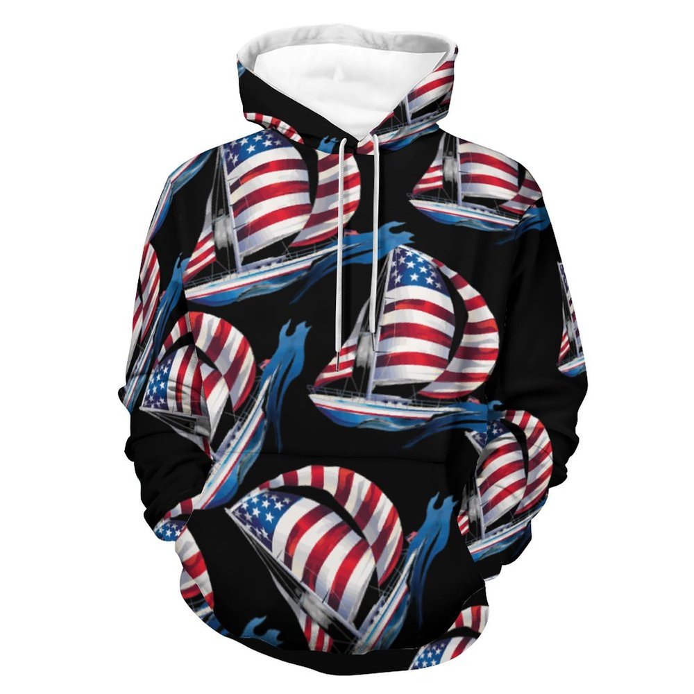 USA Sailboat Adult Hoodies Casual Sweatshirt Long Sleeve Pullover Hooded with Pockets for Women Men M