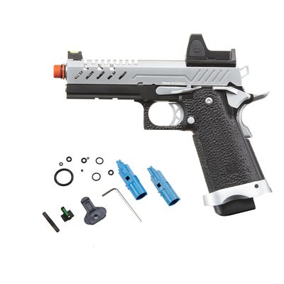 Vorsk Aluminium CNC Airsoft Hi-Capa 4.3 Gas Blowback Pistol w/Red Dot Sight (Black/Chrome)