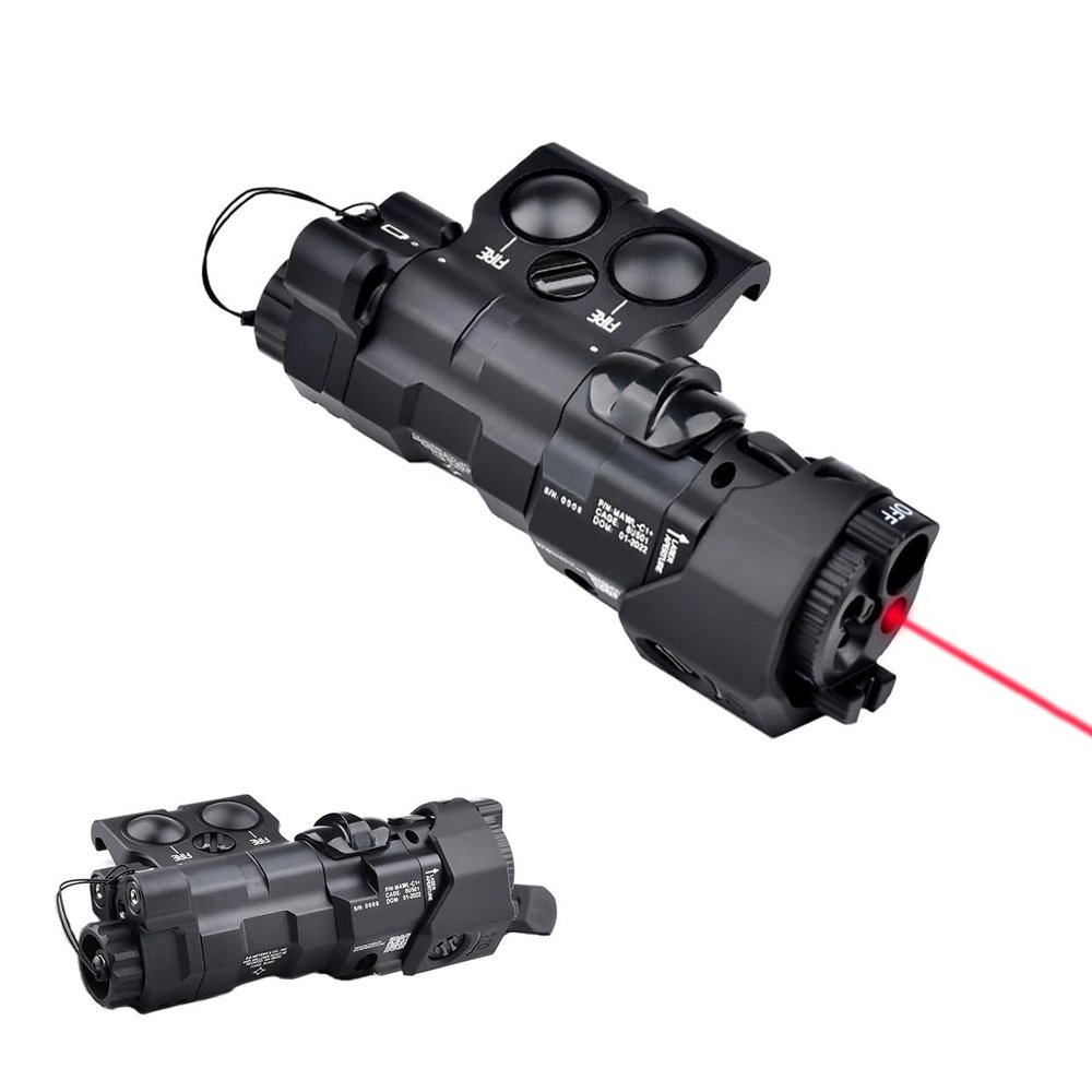 ML C1+ Metal Box Laser Sights FlashlightWith IR Laser + Red/Green/Blue Laser Sight + IR Fill Light + Strobe/Momentary/Constant Modes Whitelight LED 220 Lumens FlashlightFor 20mm Rail(Red Laser BK)