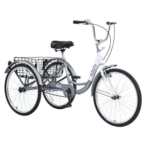 Arbacipher Adult Tricycle Trikes,3-Wheel Bikes,24 Inch Wheels Cruiser Bicycles with Large Shopping Basket for Women and Men (Silver)