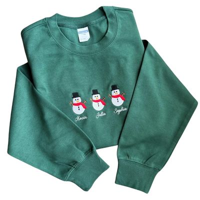 Personalized Snowman Embroidered Sweatshirt, Autumn Hoodie Green