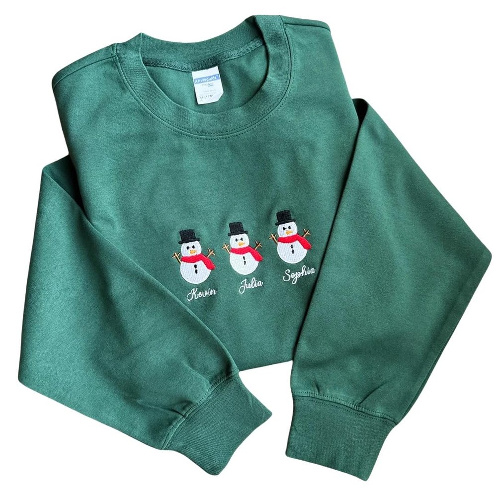 Personalized Snowman Embroidered Sweatshirt, Autumn Hoodie Green