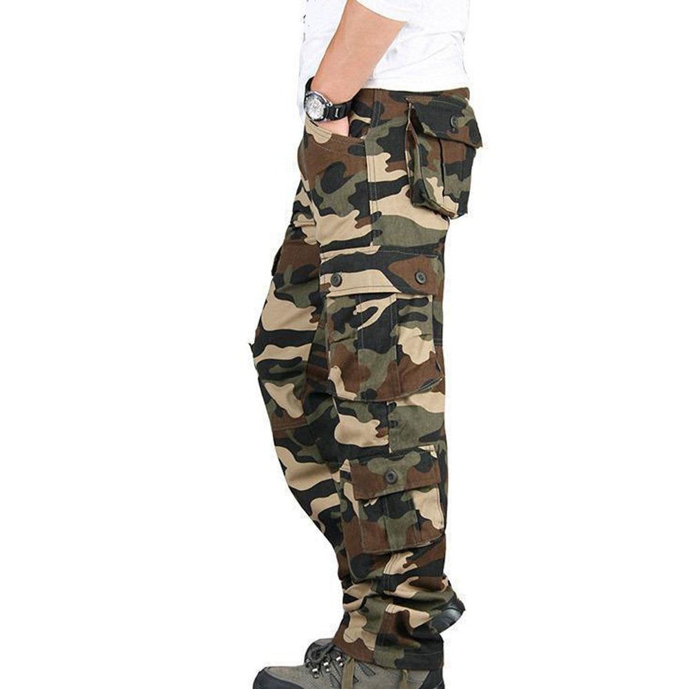 Dressnu Loose Pants Casual Pants Cargo Pants Men's Elastic Waist Khaki Camouflage 34
