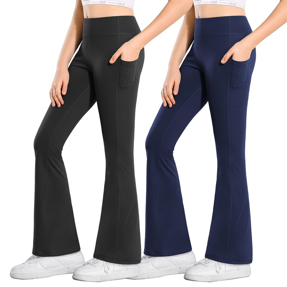 Stelle Girls Flare Leggings with Pockets High Waisted Bootcut Yoga Pants