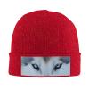 Blue Eyes Wolf Printd Knitted Hat Warm Winter Hats High Elasticity Personalized Knitted Hat Red view 1
