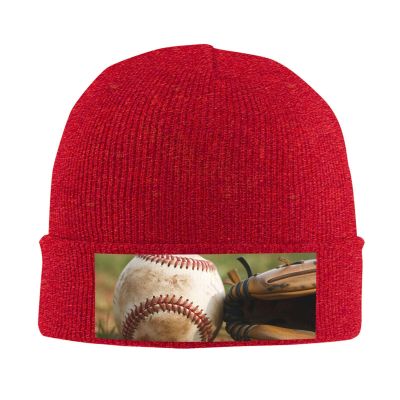 Baseball Printd Knitted Hat Warm Winter Hats High Elasticity Personalized Knitted Hat Red