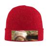 Baseball Printd Knitted Hat Warm Winter Hats High Elasticity Personalized Knitted Hat Red view 1
