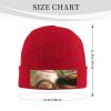 Baseball Printd Knitted Hat Warm Winter Hats High Elasticity Personalized Knitted Hat Red view 2