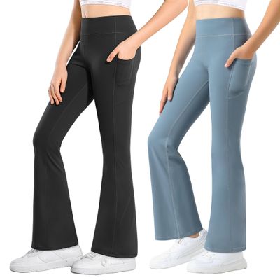 Stelle Girls Flare Leggings with Pockets High Waisted Bootcut Yoga Pants