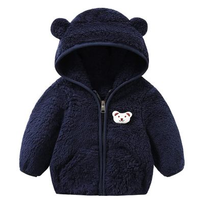 Baby Boys Girls Fleece Jackets Zip Up Hoodies Cute Bear Coats Fall Winer Clothes Jacket Newborn (Navy, 18-24 Months)