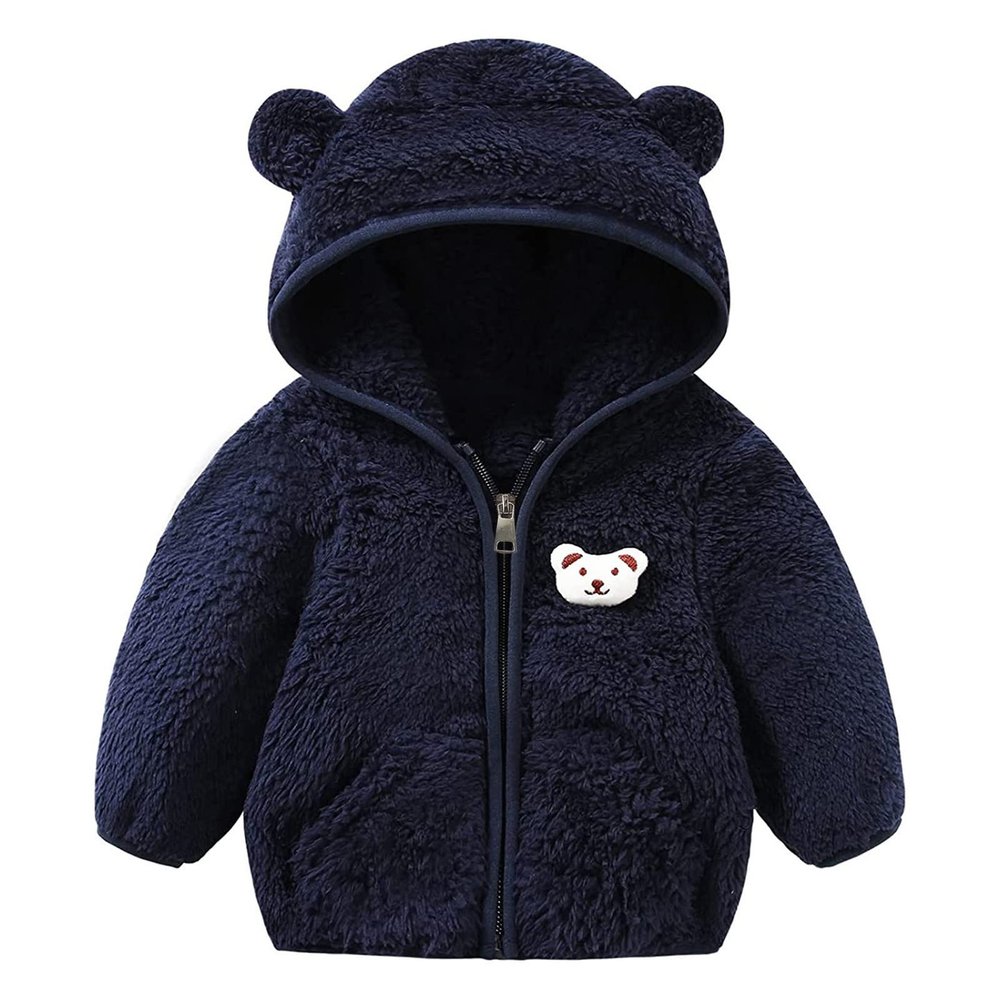 Baby Boys Girls Fleece Jackets Zip Up Hoodies Cute Bear Coats Fall Winer Clothes Jacket Newborn (Navy, 18-24 Months)