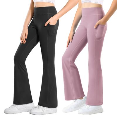 Stelle Girls Flare Leggings with Pockets High Waisted Bootcut Yoga Pants