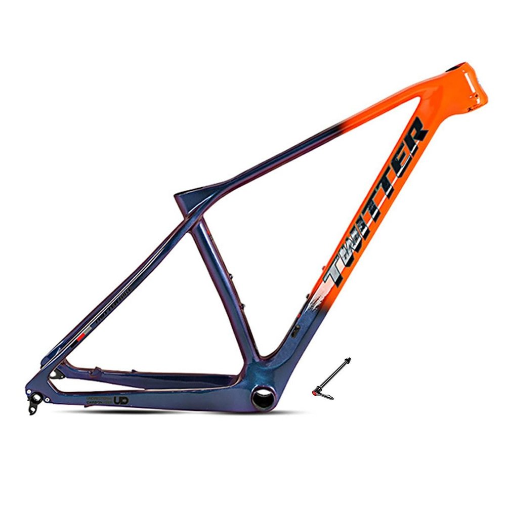 BSFHQS Carbon Fibre Mountain Bike Frame 27.5/29er 15/17/19in XC Cyclocross Disc Brake Bikes Frame 12 * 142mm Thru-Axle Shifter Brake Internal Routing Press-in BB92*41mm(Orange,29 * 17")