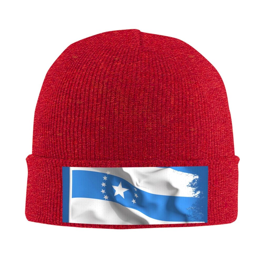 Blue Honduras Flag Printd Knitted Hat Warm Winter Hats High Elasticity Personalized Knitted Hat Red