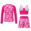 Funnycokid Girls Swimsuits Size 9-10 Bathing Suit Swimwear Boyshort Zip Rash Guard Set Pink Mermaid Bikini Long Sleeve 3 Piece view 3