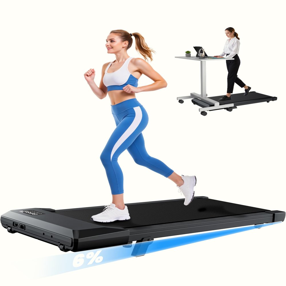 DeerRun Under Desk Treadmill with 6% Manual Incline, Walking Pad Treadmill for Home Office & Small Spaces, 0.63.8 MPH, 2.5 HP, 300 lb Capacity, App & Remote Control