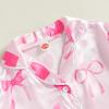 Twopumpkin Toddler Girl Valentines Day Satin Silk Pajamas 2 Piece Pajama Set Little Kid Girls Pjs Nightgown Outfit (Valentines Love Heart Bow Pink, 4-5 Years) view 4