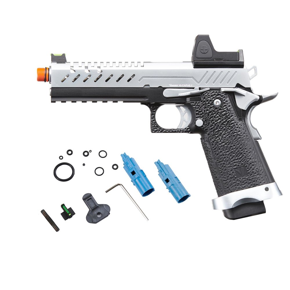 Vorsk Steel CNC Airsoft Hi-Capa 5.1 Gas Blowback Pistol w/Red Dot Sight (Black/Chrome)